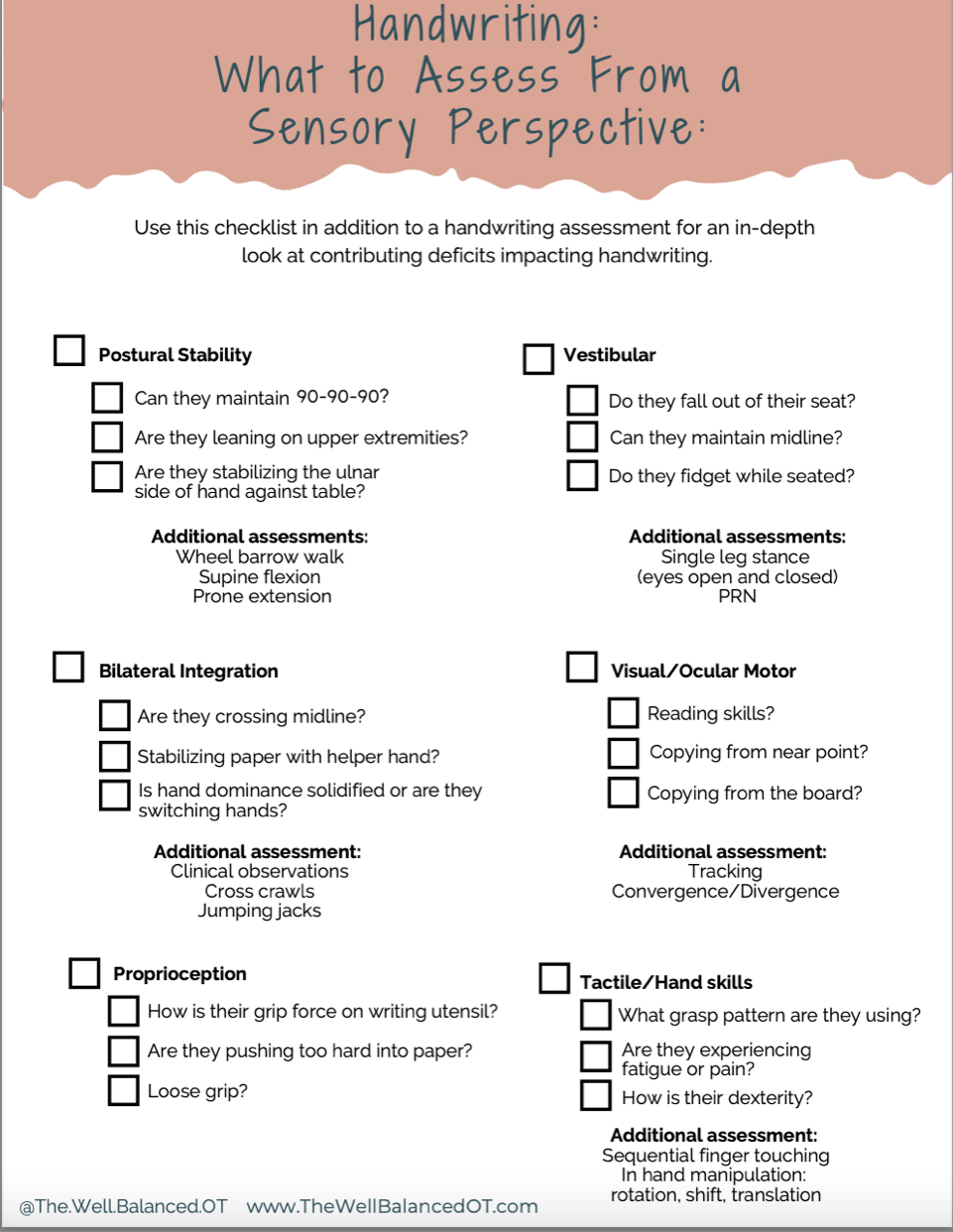 Handwriting: What to Assess from a Sensory Perspective Handwriting: What to Assess from a Sensory Perspective